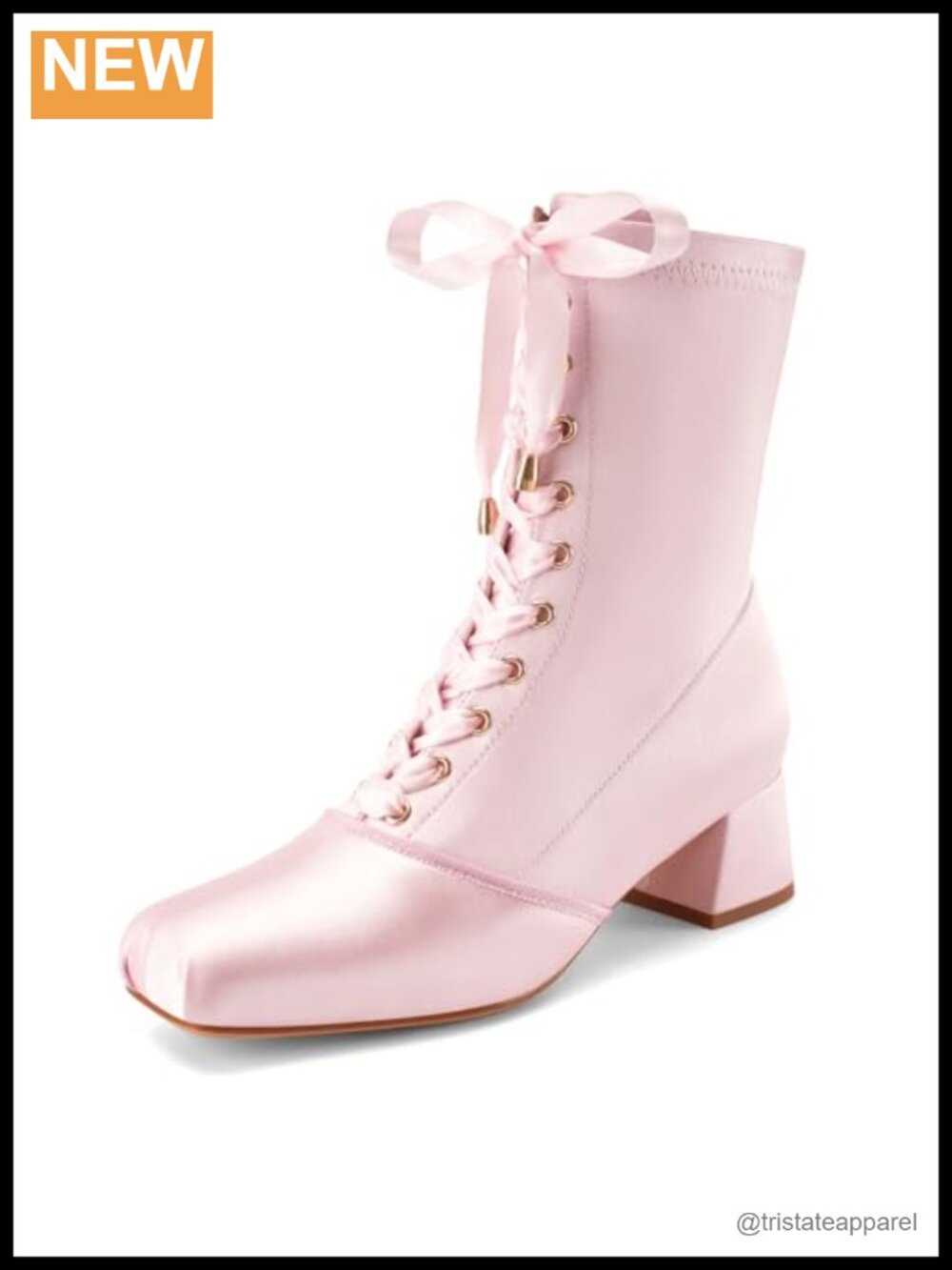 Women's Satin Square Toe Ankle Boots Chunky Heel Lace Up